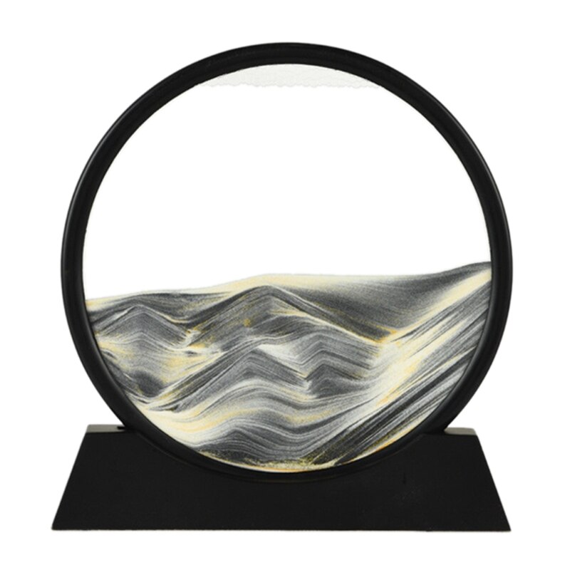12 &quot;Bewegende Zand Kunst Foto Ronde Glazen 3D Diepzee Sandscape In Motion Display Vloeiende Zand Frame Ronde Glazen grit Foto Hourgl: black