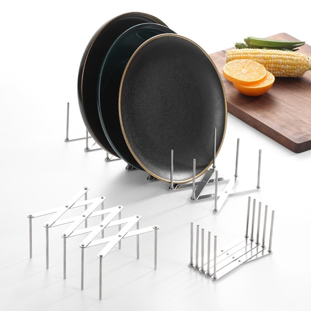 Pot Lid Rack Pan Lid Organizer Retractable Stainless Steel Dish Bowl Storage Holder Tableware Storage Shelf Kitchen Gadgets