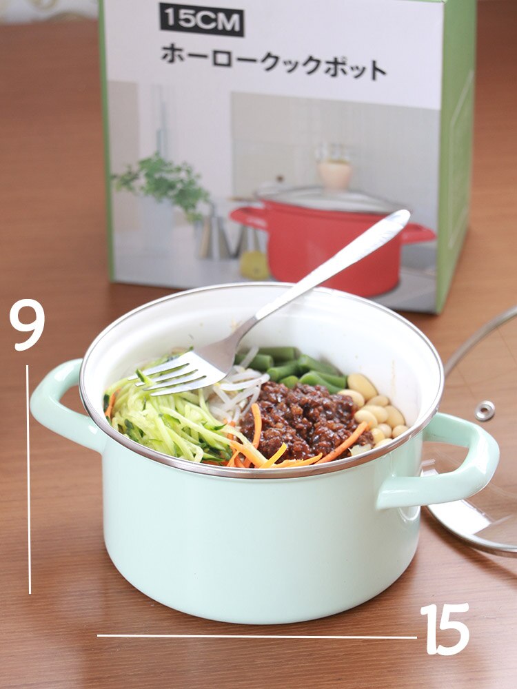 Composite multi-layer bottom Japanese-style high-profile one-person enamel small pot easy to clean glass visual pot cover
