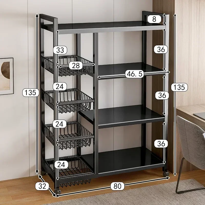 Carro de cesta de verduras para cocina, estante de almacenamiento multifuncional, carrito rodante móvil para fruta, horno microondas, organizador de cocina: Plata ligera
