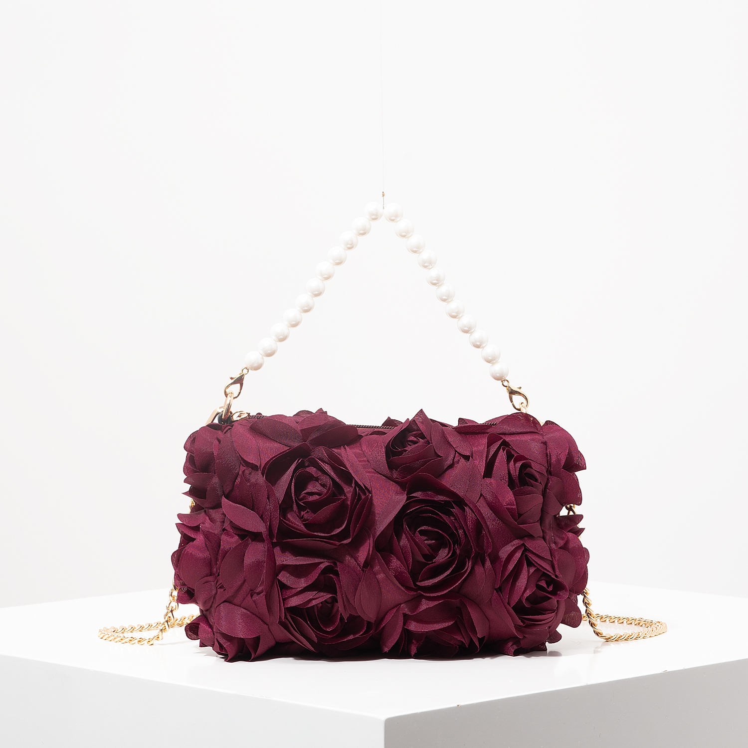 sac de dîner fleur rose, sac à main en fausse perle, sac à bandoulière chaîne en métal, sac de mariée (motif aléatoire)