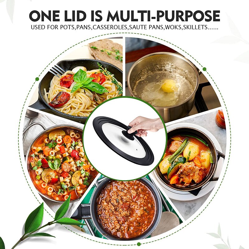 16/22/28/32cm Visual Pot Lid Multifunction Glass Lid Wok Pan Lids Cover for Frying Pan Round Silicone Tempered Glass Pan Covers
