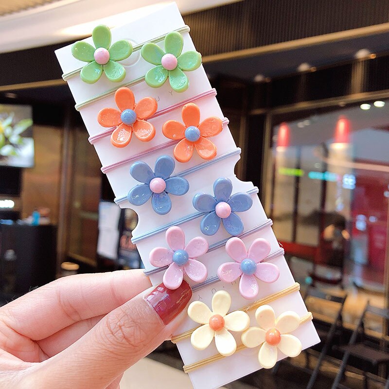 10 Pcs Bloemen Elastische Haarbanden Meisjes Vrouwen Scrunchy Paardenstaart Houder Elastiekjes Scrunchies Kinderen Hoofddeksels Haar Accessoires: 09