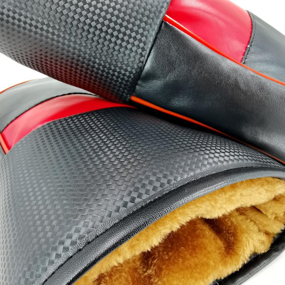 Gants de protection pour guidon de moto, 1 paire, en cuir noir, et épais, hiver