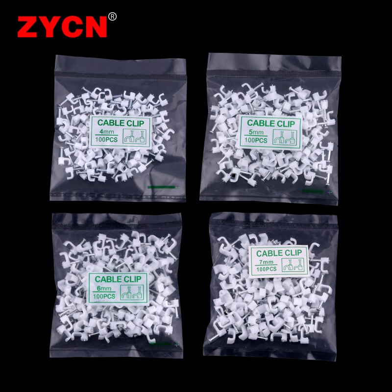 100Pcs Vierkante Draad Kabel Clip Houder Nail Telefoon Netwerk Muur Vaste Lijn Management Plastic Kaart 4/5/6/7/8/10/12/14Mm