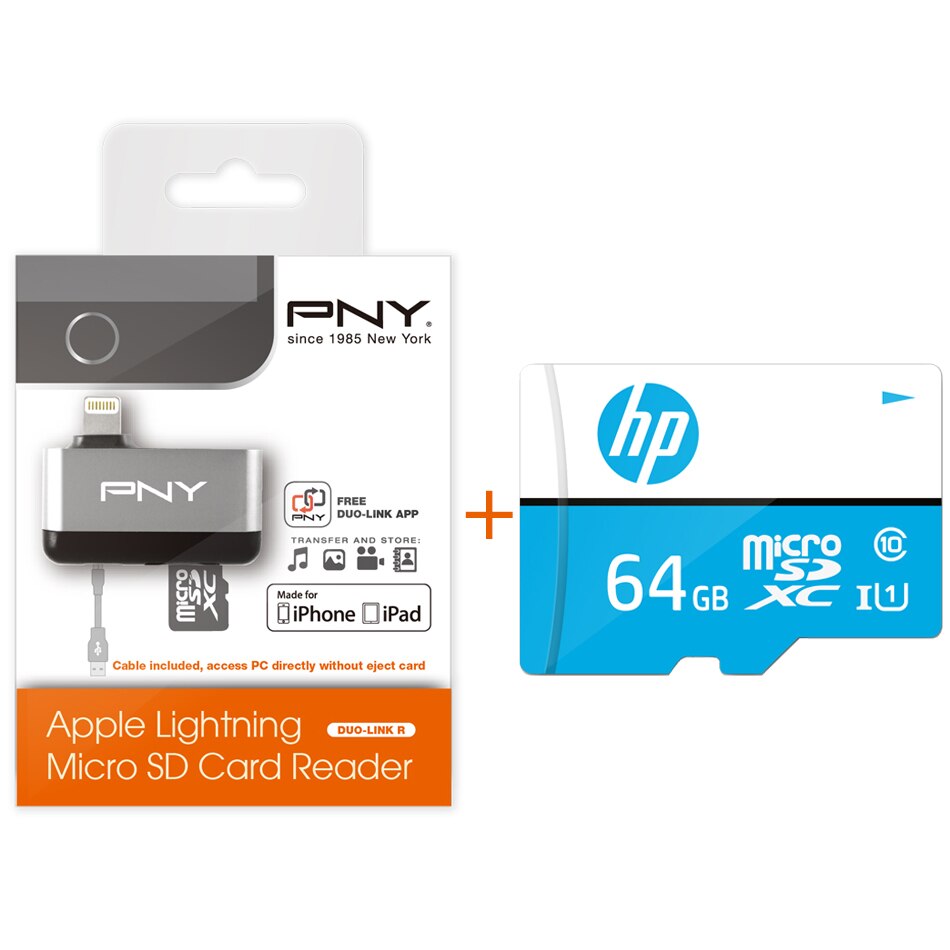 PNY DUO-LINK R 2 in 1 Micro USB 2.0 Card Reader TF Card SDHC/SDXC USB Memory Cardreader micro sd usb Adapter for iPhone ipad PC: 64GB HP TF Card