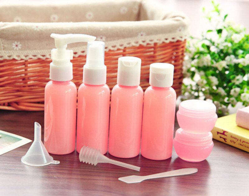 Set di bottiglie da viaggio da 1 Set Mini trucco cosmetico crema per il viso bottiglie per vaschette Spray per pressatura in plastica Kit da viaggio accessori: Pink