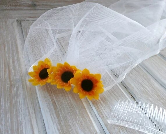Vrijgezellenfeest sluier bruidsdouche sluier zonnebloem feest accessoire hoofdband sluier zonnebloem bruid feest rustieke zonnebloem bruiloft