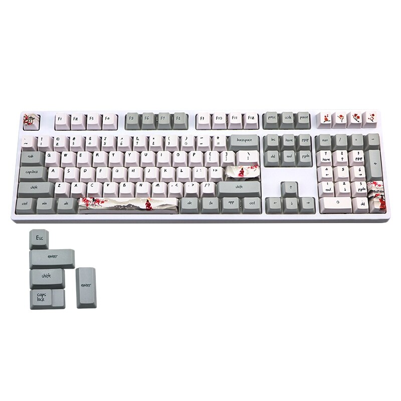 113 Keys PBT Keycap 5 Sides Dye-Sublimation Cherry Profile Key Cap Mechanical Keyboard Keycap Set Wangjiang Plum Blossom: Default Title