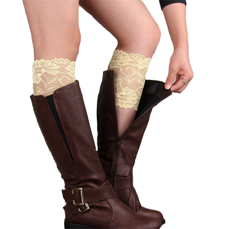 Femmes fille dentelle bottes manchettes fleur jambe plus Stretch garniture Toppers chaussettes