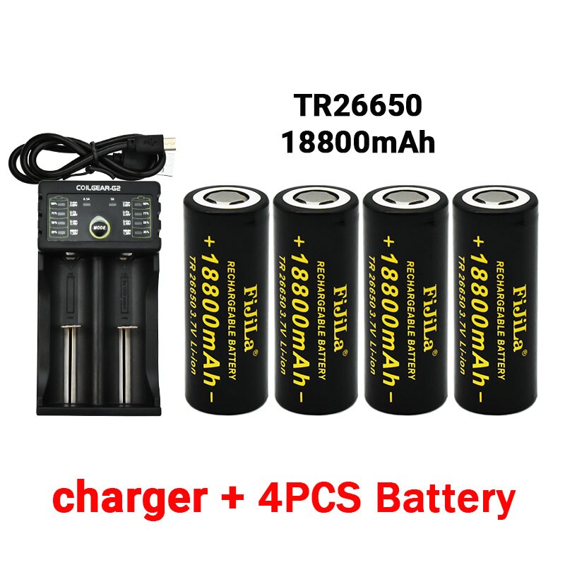 26650 3,7 V 18800mAh Batterie Hohe Kapazität 26650 50A Energie Batterie Lithium-Ionen Akku für Spielzeug Taschenlampe + ladegerät