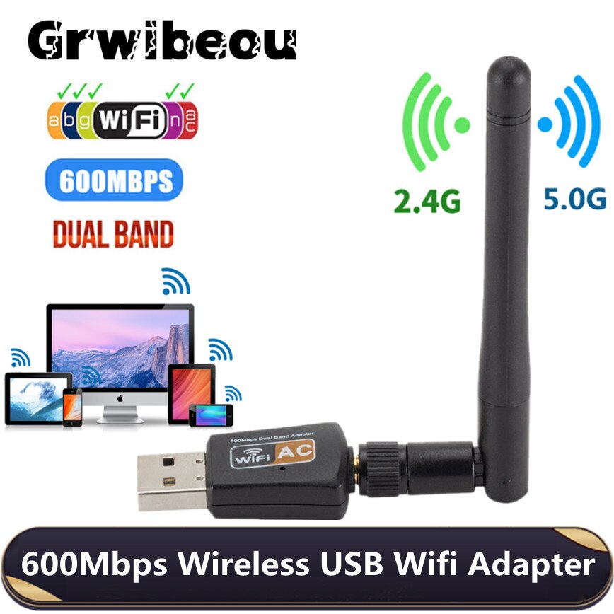 Grwibeou Usb Wifi Adapter 600Mbps 2.4Ghz + 5.8Ghz Usb Wifi Ontvanger Draadloze Netwerkkaart Usb Wifi High speed Antenne Wifi Adapter