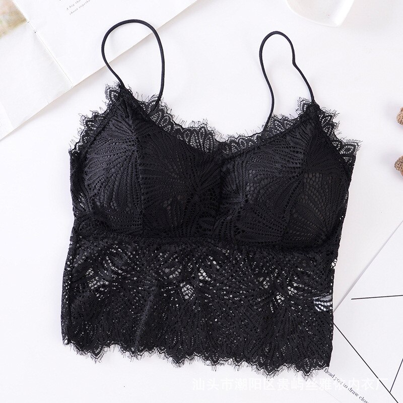 Blonde bh bandeau top til kvinder strop tank bralette sexet lingeri kvindelig trådløst undertøj dame blonde polstret camisole crop top: Sort