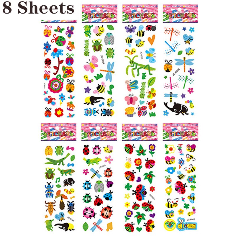 20/8 Diffetent Lenzuola 3D Puffy Adesivi All'ingrosso per le Ragazze Dei Ragazzi Animale di Pesce Auto Dinosauro Del Fumetto Classic Education Giocattoli Per Bambini Regali: 8 sheets insects