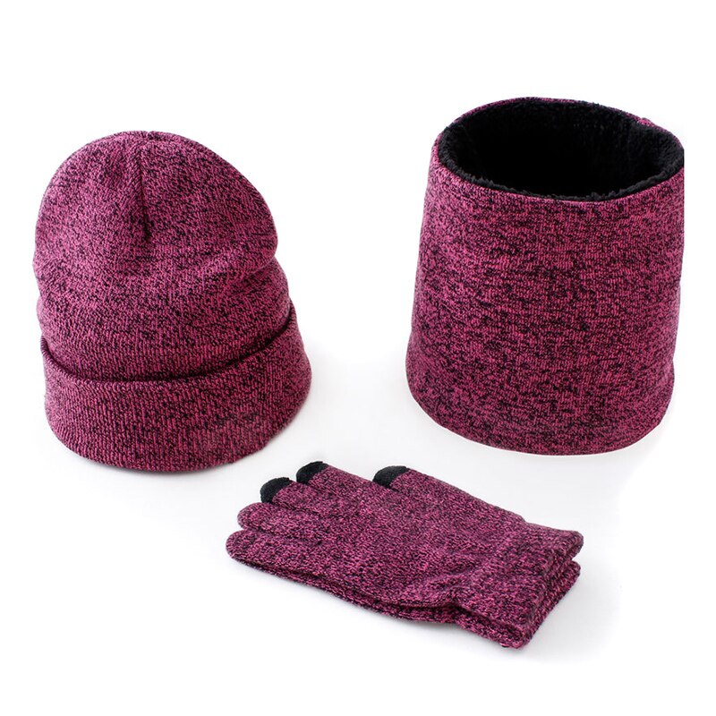 3 Stks/set Heren Gebreide Muts Handschoenen Sjaal Set Xmas Winter Warming Hoed Volledige Cover Handschoen Nyz Winkel: Rose Rood