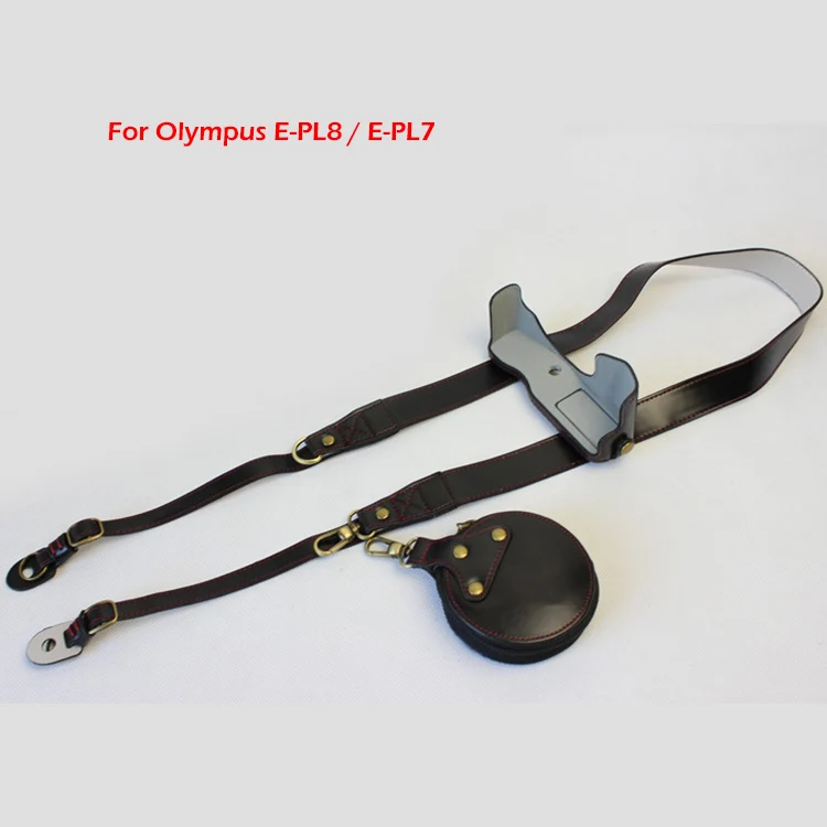 PU Leather case half body Cover Camera Bag For Olympus pen E-PL9 E-PL8 EPL7 EPL8 EPL9 protector shell strap With Battery Opening: DEEP BLUE