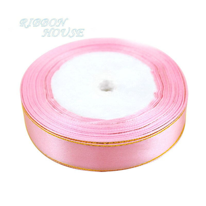 (25 Yards/rolle) 20mm Satin Band Gold Rand Verpackung Handmade DIY Band Rolle: Rosa