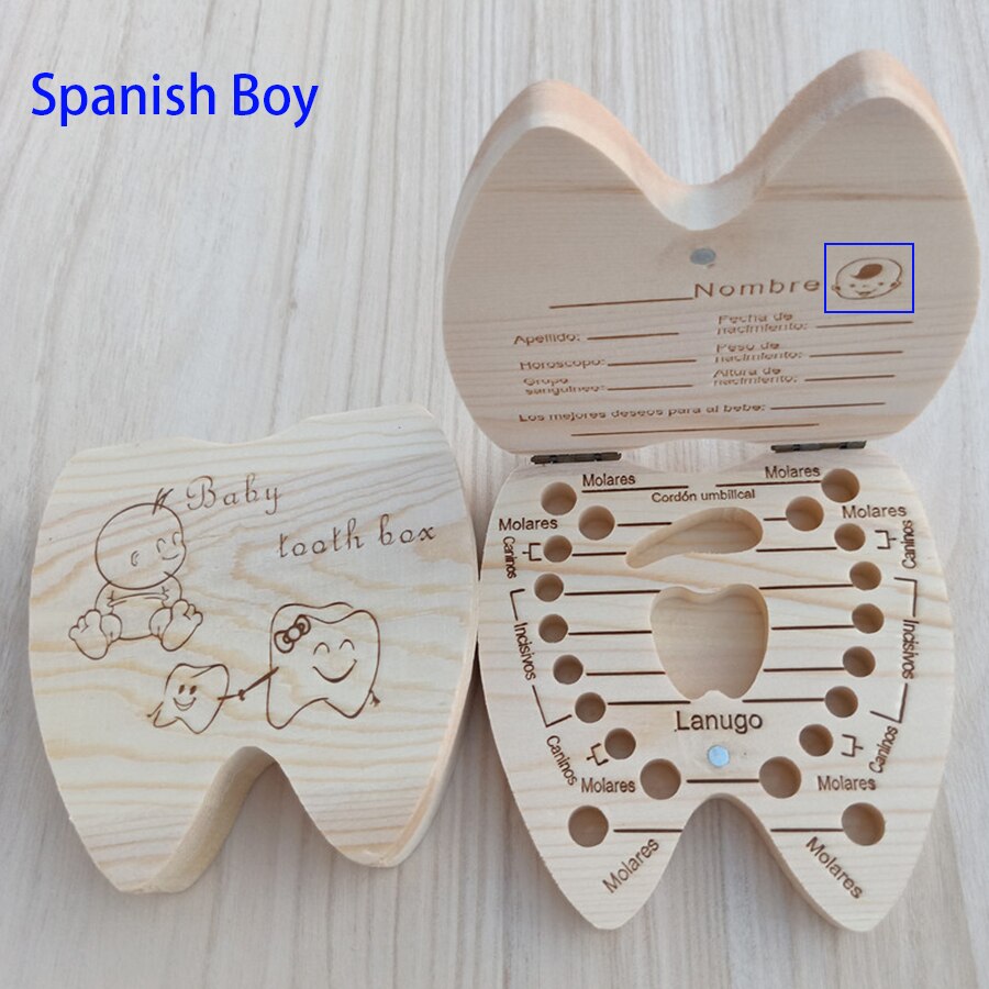 Lanugo-caja de almacenamiento de dientes para niños, Mini soporte de dientes multiusos de madera, estuche de almacenamiento para dientes de leche, para recuerdos: spanish boy