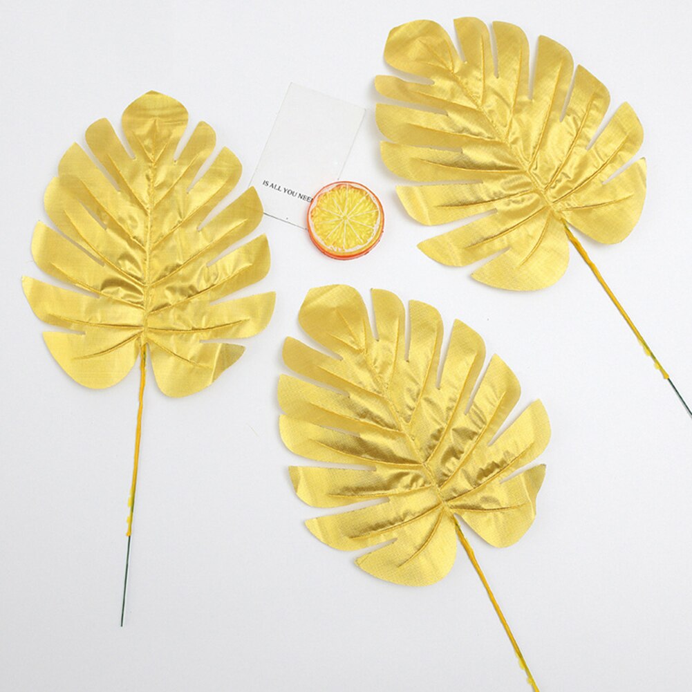 20pcs/set Artificial Golden Palm Fronds Tropical Turtle Leaves Simulation Plant for Party Wedding Home Desk Decoration