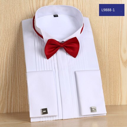 The newest France Cuff Tuxedo Shirts slim Fit Long sleeve Bridegroom Wedding party men dress shirt with Tie Free of charge: L98881 / 4XL