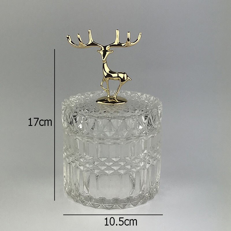 Bocaux de rangement décoratifs en forme de cerf doré, avec couvercle, bouteille en verre cristal, artisanat, collations de bureau, bonbons, décoration de salon: B-large Transparent