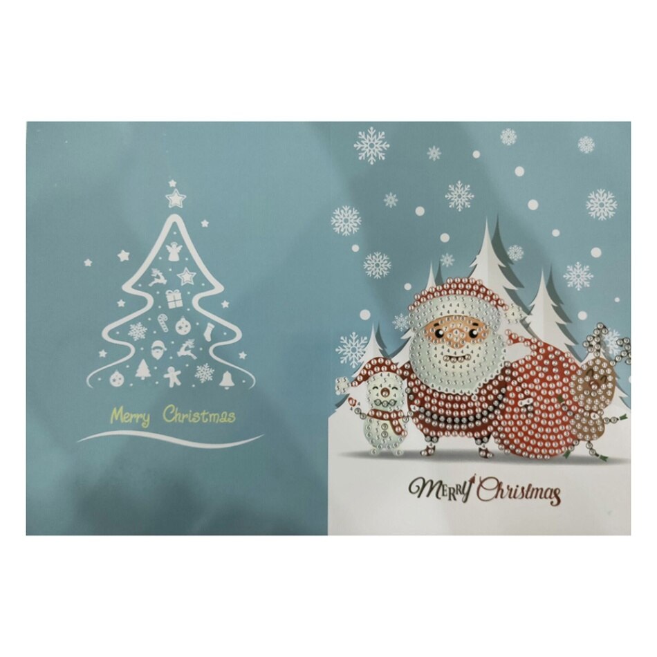 Merry Christmas Cards Santa Elk DIY Diamond Painting Handmade Card Round Drill Greeting Cards Rhinestones Embroidery: Style 4