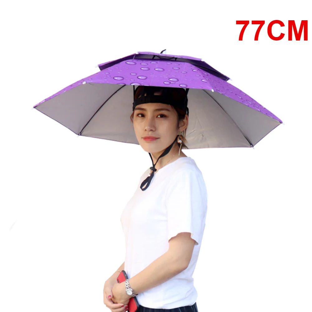 55/65/69/77/95cm Outdoor Fishing Caps Rain Umbrella Hat Foldable Fishing Sunshade Headwear Cap Waterproof Camping Beach Sun Hat: Ivory