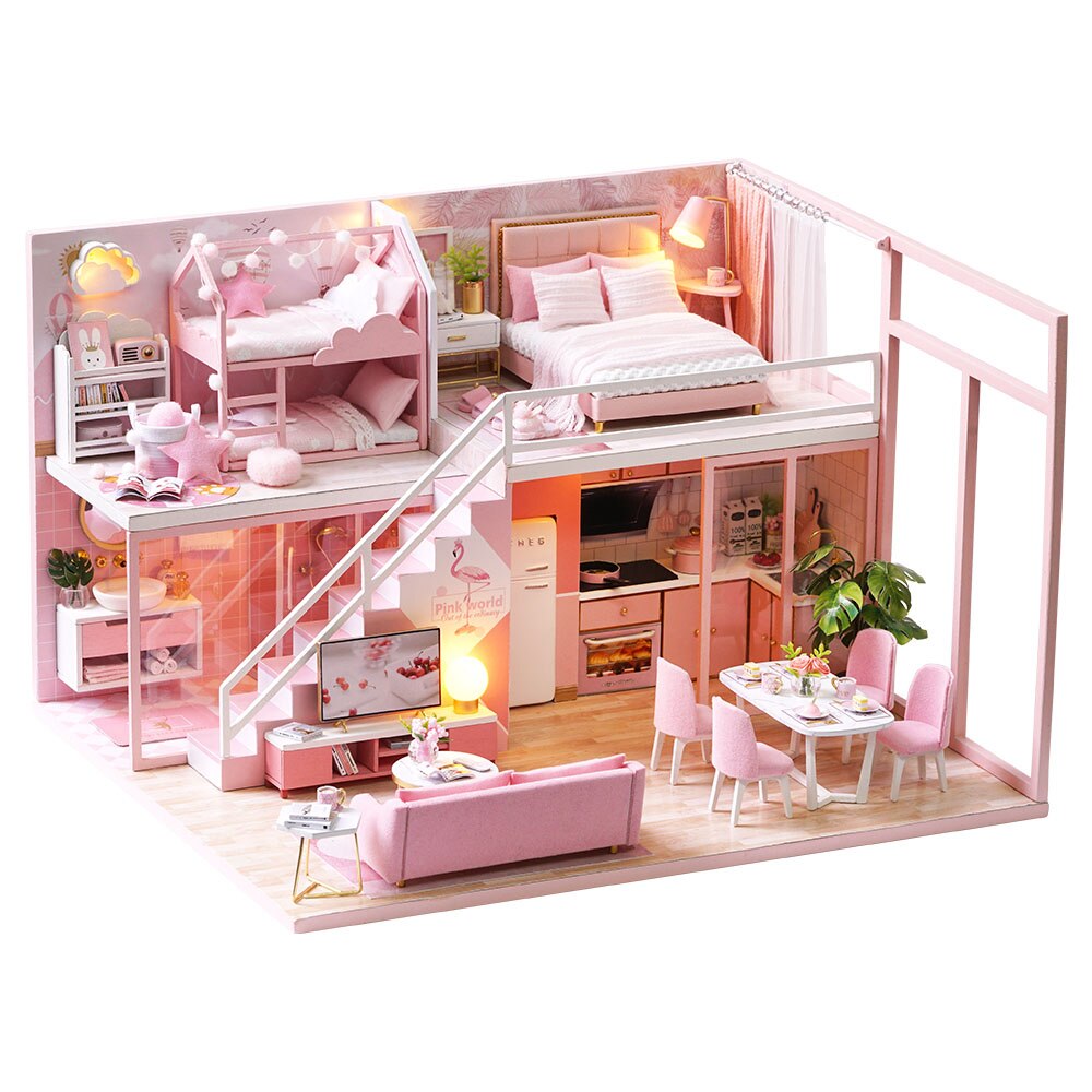 FAI DA TE Casa di Bambola di Legno Astuccio di Bambola Miniatura della Mobilia del Dollhouse kit con portato Giocattoli per i bambini Regalo Di Natale L023: L027