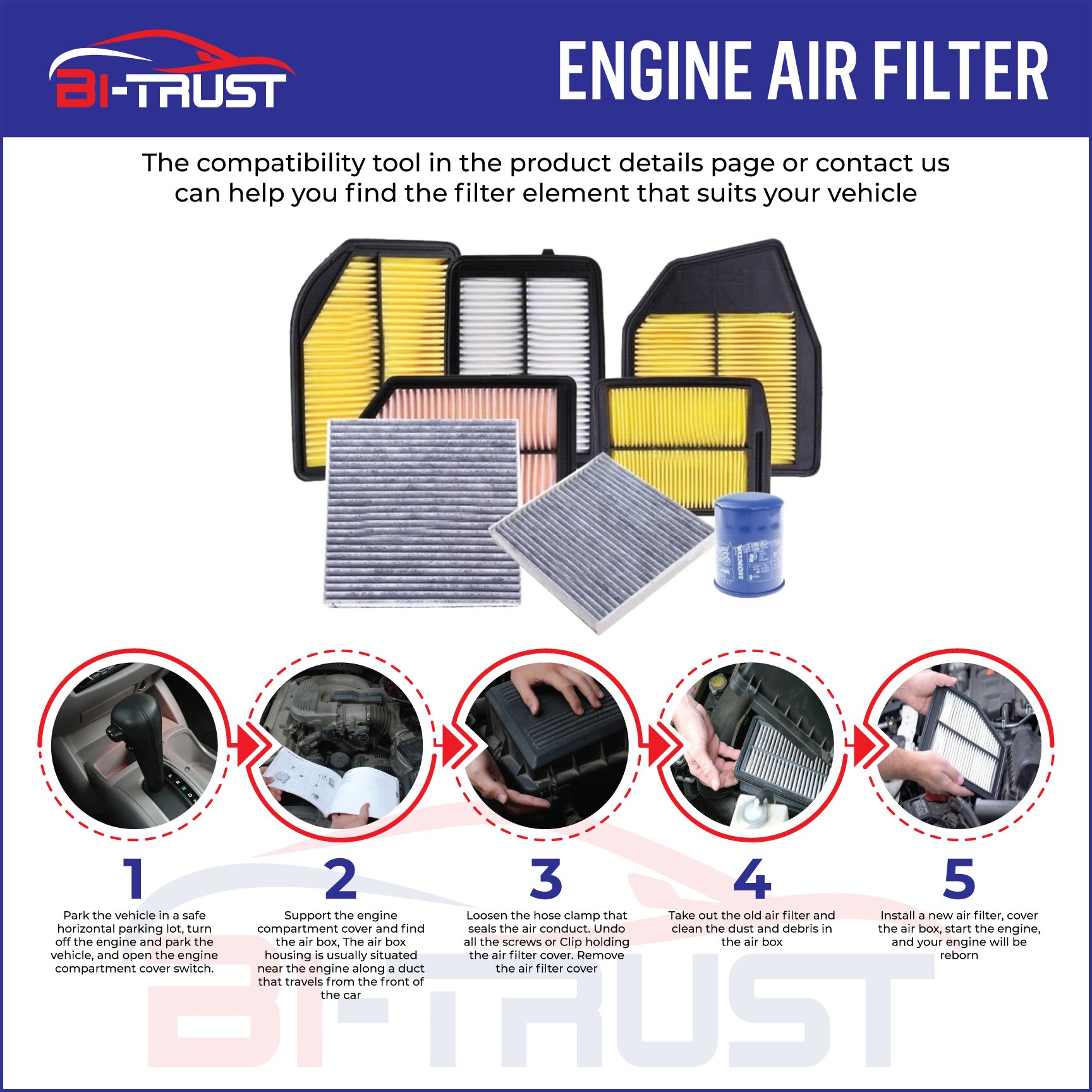 Bi-Trust Engine Air Filter for Dodge  Caliber Jeep Compass Patriot 04891694AA 1-04891694AA 4891694AA