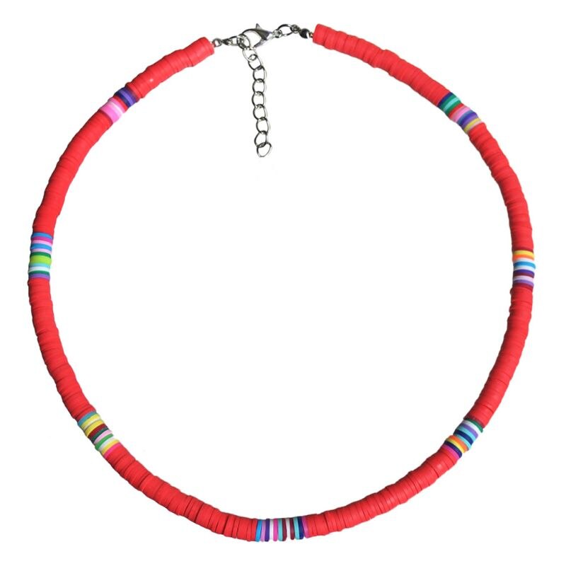 Gargantilla Bohemia con cuentas de barro colorido para playa, collar bohemio de arcilla polimérica de arco iris, joyería ajustable para mujeres y niñas: R