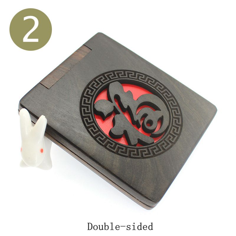 Carved Green Sandalwood Makeup Mirrors Folded Double-sided Wood Comestic Mirror Sandalwood Portable Small Pocket Mirror: 2