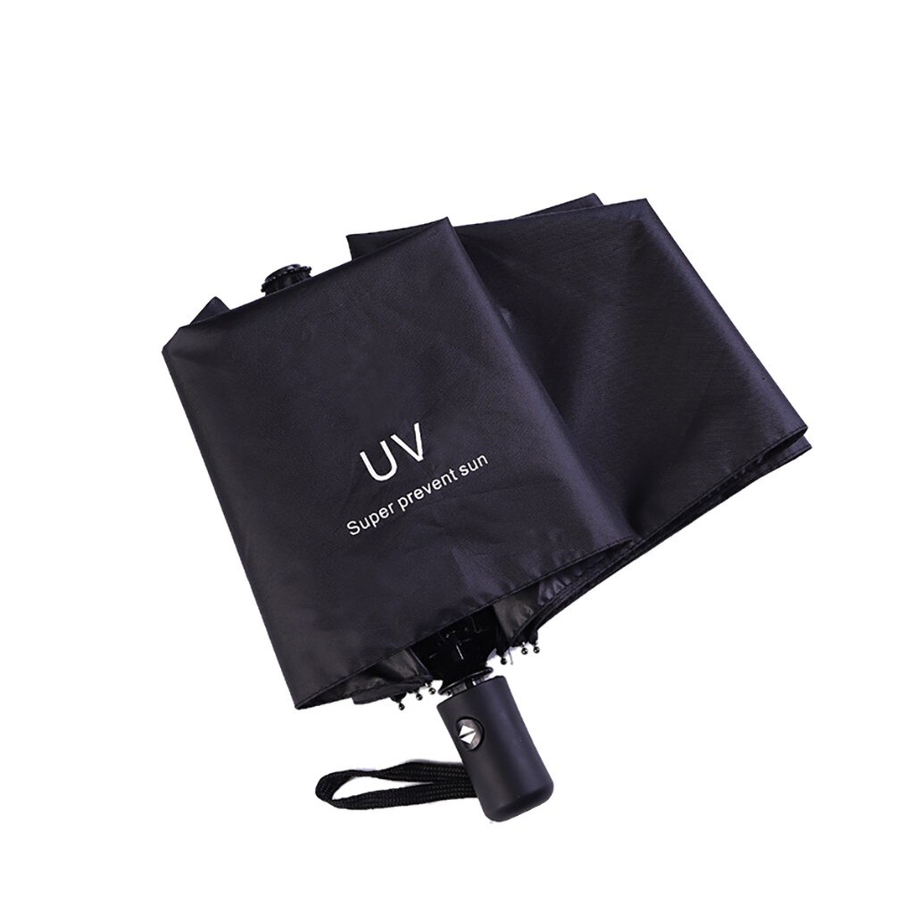 Automatic Reverse Umbrella 8 Bone Tri-fold Reverse Umbrella Letter Anti Uv Umbrellas Automatic Adjustable Lightweight Parasol: Black