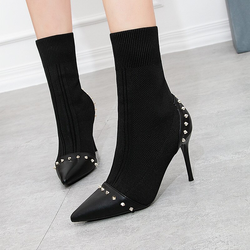 9cm maat 412020 gebreide sokken korte laarzen dames enkel stretch laarzen dunne hoge hakken puntige herfst dames schoenen botas mujer