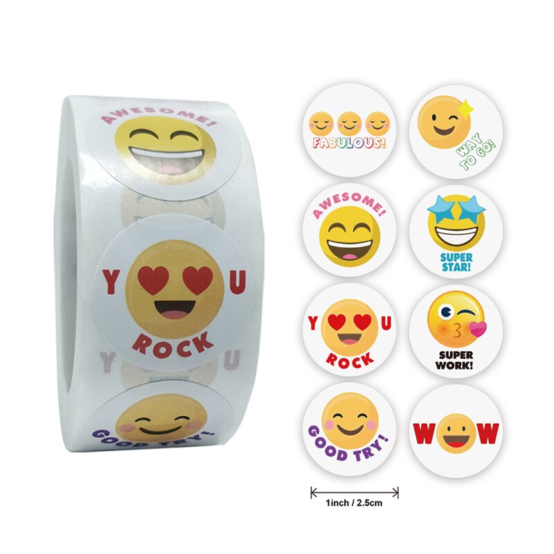 1 Roll/500Pcs Smiley Gezicht Stickers Gelukkig Gezicht Dank U Sticker Roll Cirkel Stippen Papieren Etiketten Beloning Stickers leraren Sticker: A62