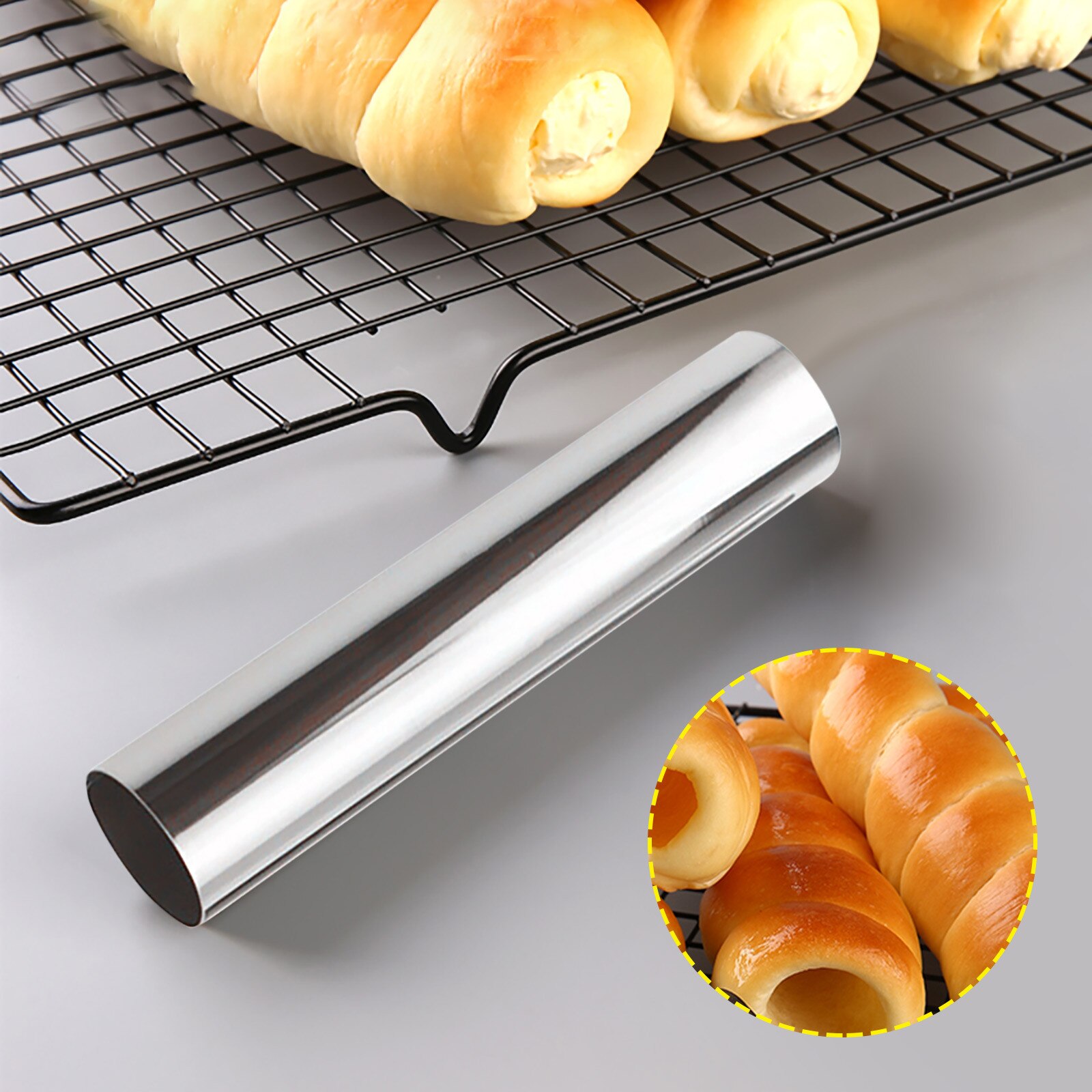 25# 1/5pcs Baking Supplies DIY Baking Cones Stainless Steel Spiral Baked Croissants Tubes Horn Pastry Roll Cake Mold Bakeware