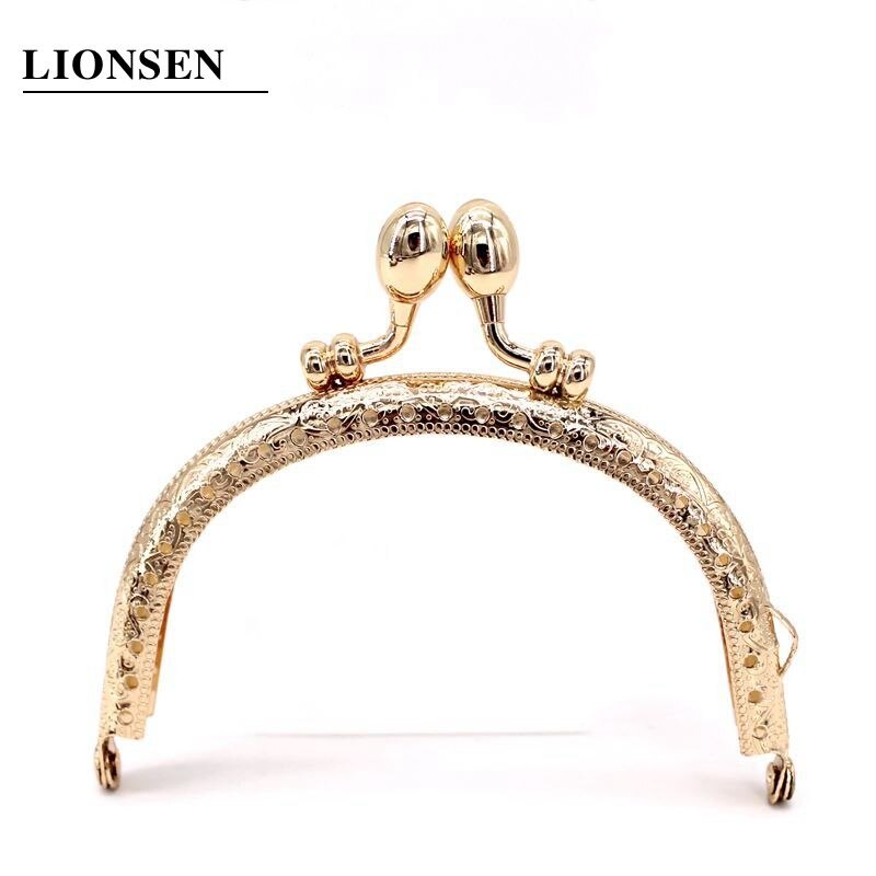 LIONSEN 9.5cm Bud Retro Round Metal Purse Frame Handle for Clutch Bag Coin Kiss Clasp Lock Antique Bronze Hardware Bag Accessory: Gold