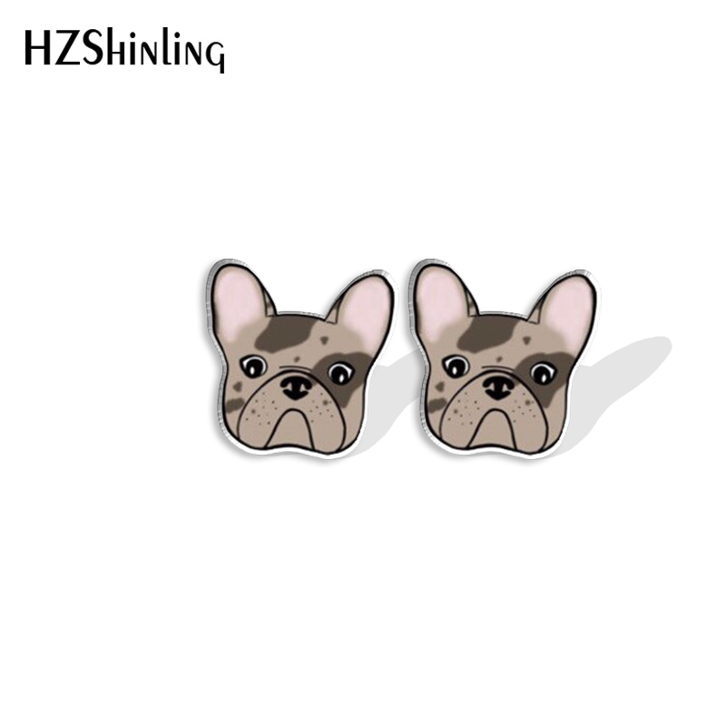 Pendientes con pasador de cabeza de Bulldog Francés para amantes de los perros, pendientes de resina acrílica, joyería hecha a mano epoxi, para amigos, novedad de 2023: Color dorado