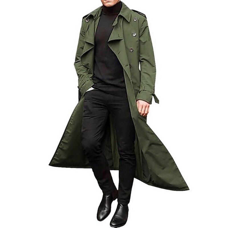 Oeak vintage lang trenchcoat mænd jakke frakker herre business overfrakke afslappet lang solid vindfang frakke efterårs outwear: 4 / Xl