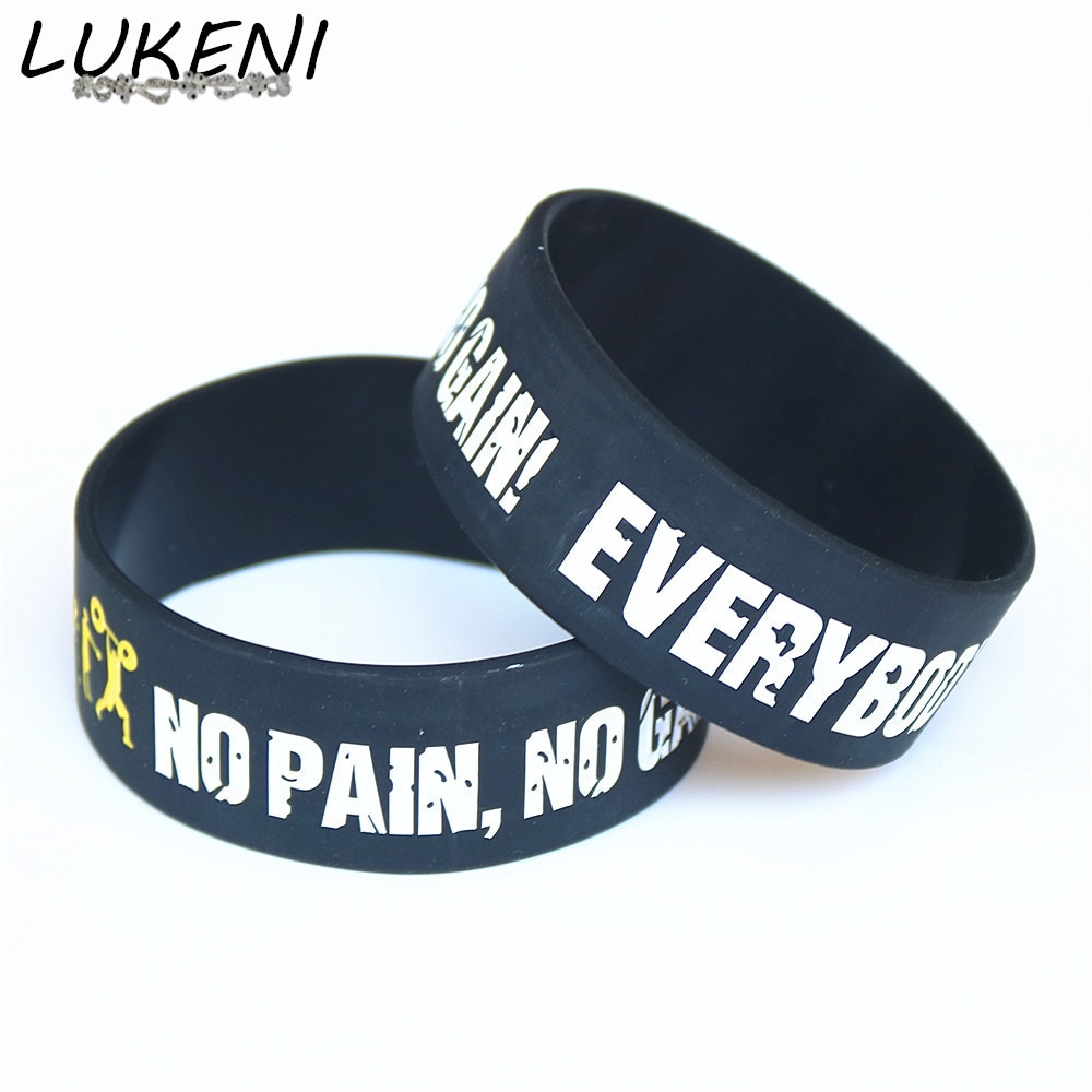Lukeni 25 Stuks Wide Band Iedereen Fit No Pain No Gain Siliconen Polsbandje Motto Rubber Armbanden En Armbanden SH078
