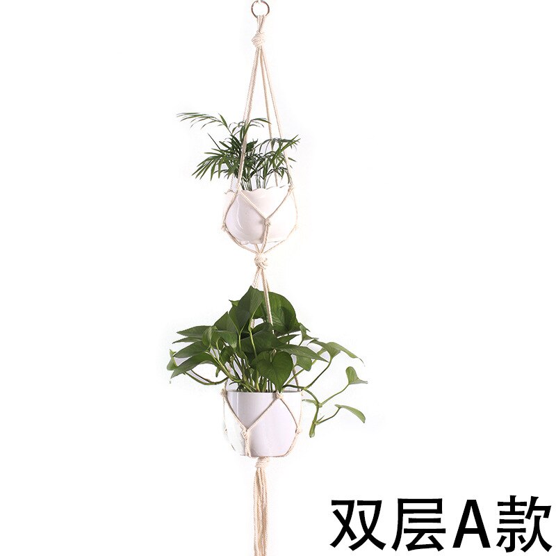 Decoratieve plantenhanger macramé plantenhanger voor buiten, hangende plantenmand van katoentouw met 4 poten: E1