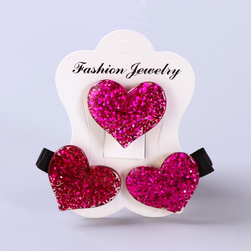 3 unids/set de diadema para niños, banda elástica para el cabello con corazón de amor acrílico, pinzas de seguridad para el cabello, bonito para niñas, accesorios para el cabello para niños: Rose