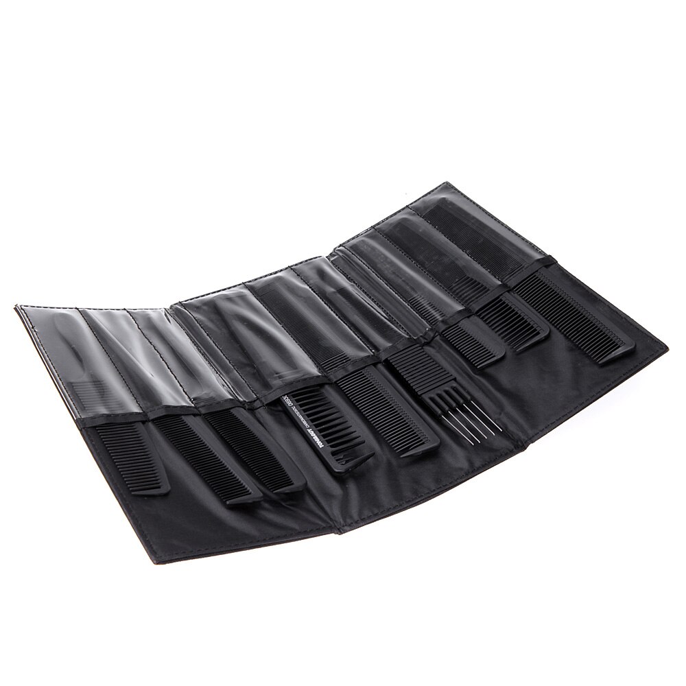 9Pcs Pro Salon Haar Kam Set Professionele Kappers Snijden Kammen Hair Brush Set Met Pouch Holder Case Black Make-Up kit