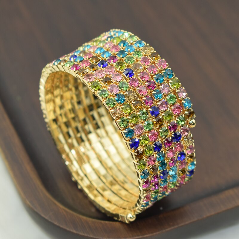 Braccialetto di cristallo classico di lusso con strass pieno bracciale tondo da ragazza bracciale in cristallo bracciale da sposa multistrato