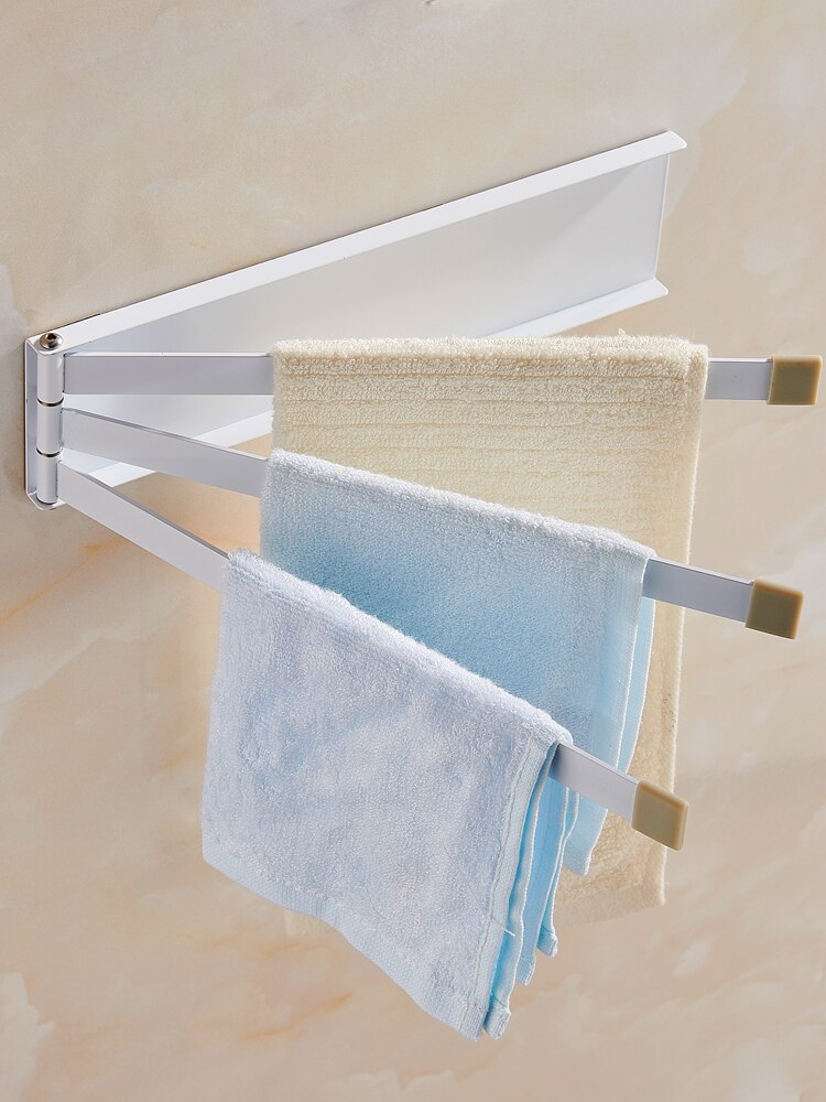 Towel Rack Free Drill Bathroom Folding Movable Three-Pole Multi-Bar Rotating Towel Rod Adhesive Invisible Towel Bar