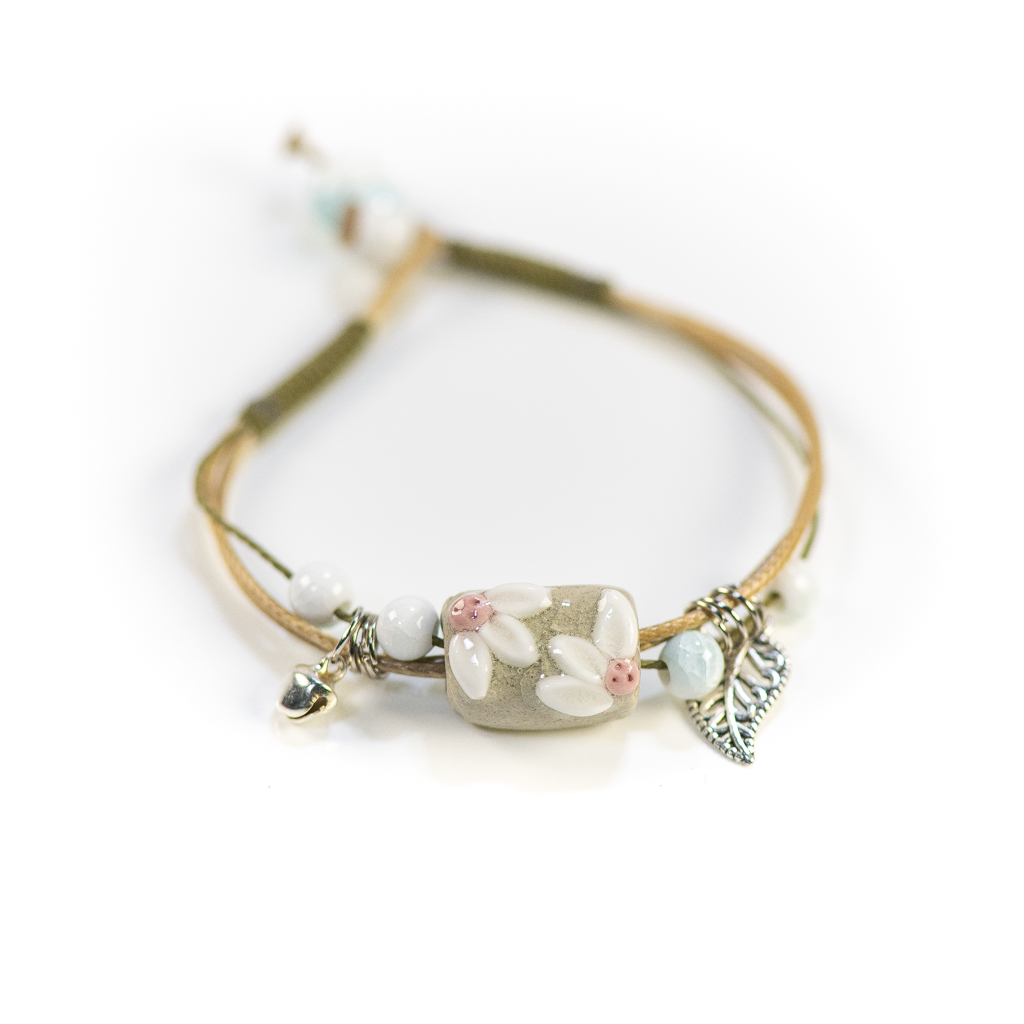 Forest Series Plant hand-kneaded Ceramic Adjustable DIY Bracelet For Women Jewelry #CZ501: Black Zinc Plated