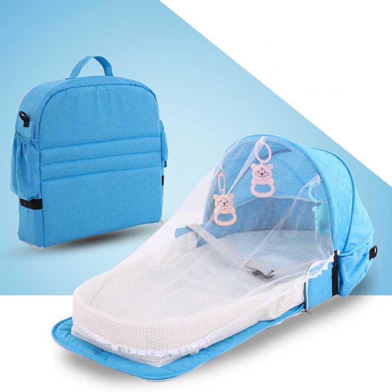 Bærbar bionisk mobil krybbe baby reden multifunktionel rejse anti-myggisolering sammenklappelig seng med legetøj myggenet: Blå