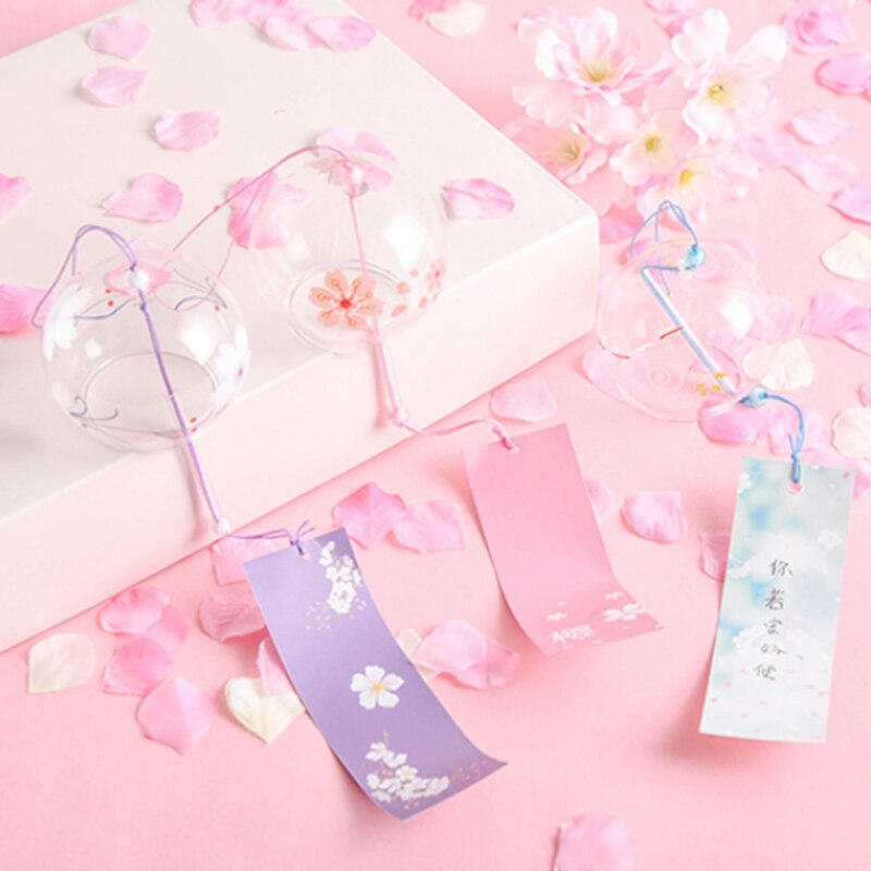 Japonais sakura Style verre vent carillon cerisier fleur vent suspendus cloches sonnette mignon fille chambre pendentif décoration de la maison #