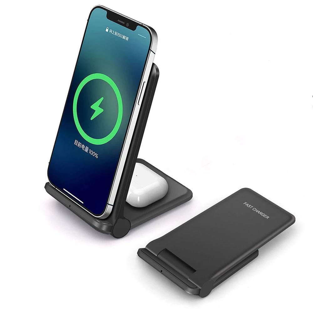 FDGAO 2 in 1 20W Qi Wireless Charger Dock for Samsung S21 S20 S10 Fast Charging Stand Pad For IPhone 13 12 11 XR X 8 Airpods Pro: 20W 2 in 1 Black