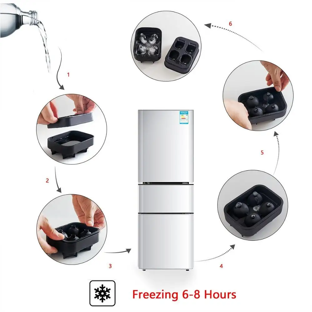 3D Skull Ice Cube Tray, Silicone Ice Maker Molds with Funnel, 4 Cavity Ice Cube Tray for Ice Cream & Party