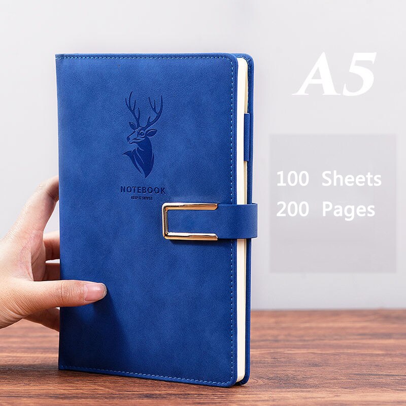 200 Pages A5 Notebook Business Office Work Planner Leather Notepad School Office Stationery: Blue